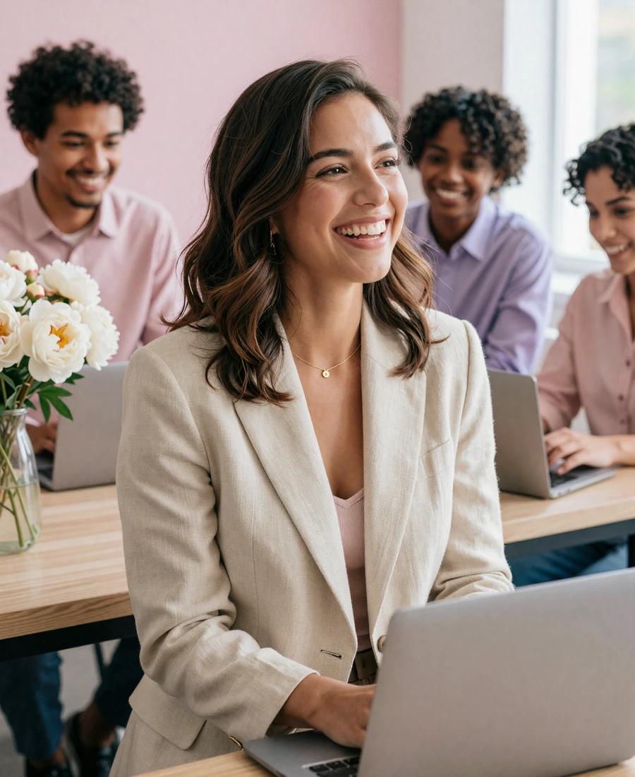 NewLoveOnline founding team gathered in a warm, sunlit studio representing the size-inclusive dating platform